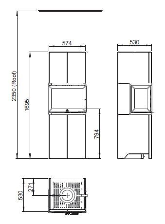 Kaminbausatz Jotul FS 173 mit Jotul I 520 FRL, 3 Scheiben - 7 kW