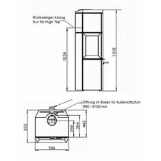 Kaminofen Gussofen Jotul F 520 High Top (3 Scheiben) - 7 kW - Schwarz