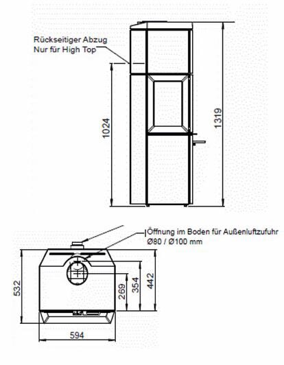 Kaminofen Gussofen Jotul F 520 High Top (3 Scheiben) - 7 kW - Schwarz