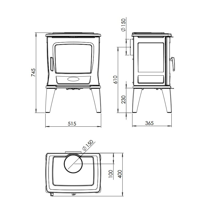 Kaminofen Gussofen Dovre Tai35WT - 6,5 kW - Schwarz - Bauart 1