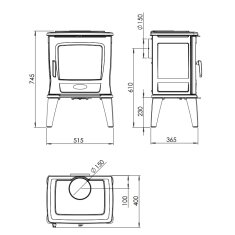 Kaminofen Gussofen Dovre Tai35WT - 6,5 kW - Schwarz - Bauart 1