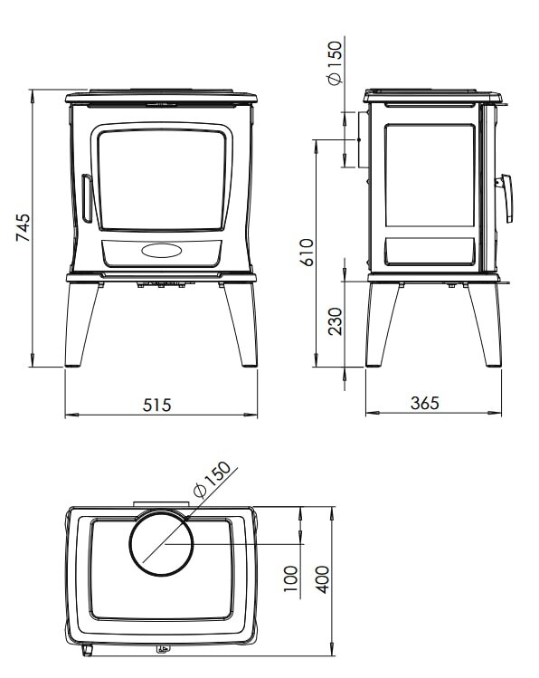 Kaminofen Gussofen Dovre Tai35WT - 6,5 kW - Schwarz - Bauart 1