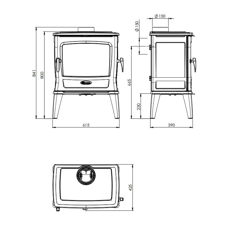 Kaminofen Gussofen Dovre Tai45WD - 9 kW - Schwarz - Bauart 1