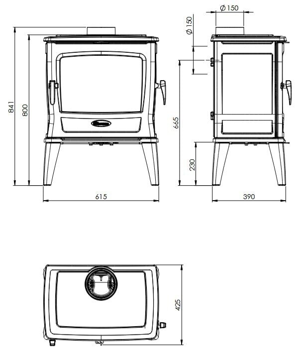 Kaminofen Gussofen Dovre Tai45WD - 9 kW - Schwarz - Bauart 1