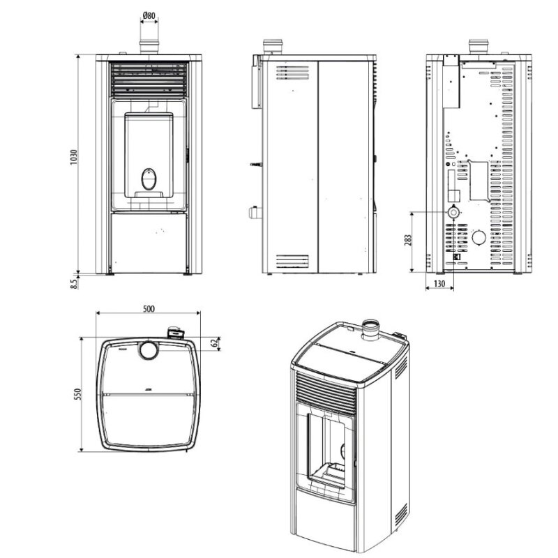 Pelletofen MCZ EGO Air 8 UP M3 (Anschluss oben) - Maestro+ - 8 kW