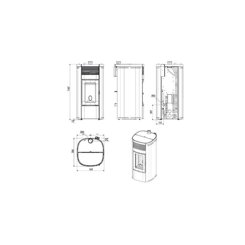 Pelletofen MCZ MUSA Comfort Air 14 UP M3 (Anschluss oben) kanalisierbar - Maestro+ - 14 kW