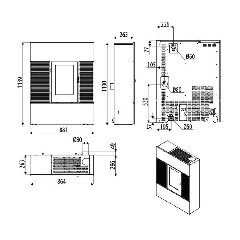 Pelletofen MCZ RAY Comfort Air 8 R M2 (Anschluss hinten) kanalisierbar - Maestro+ - 7,8 KW