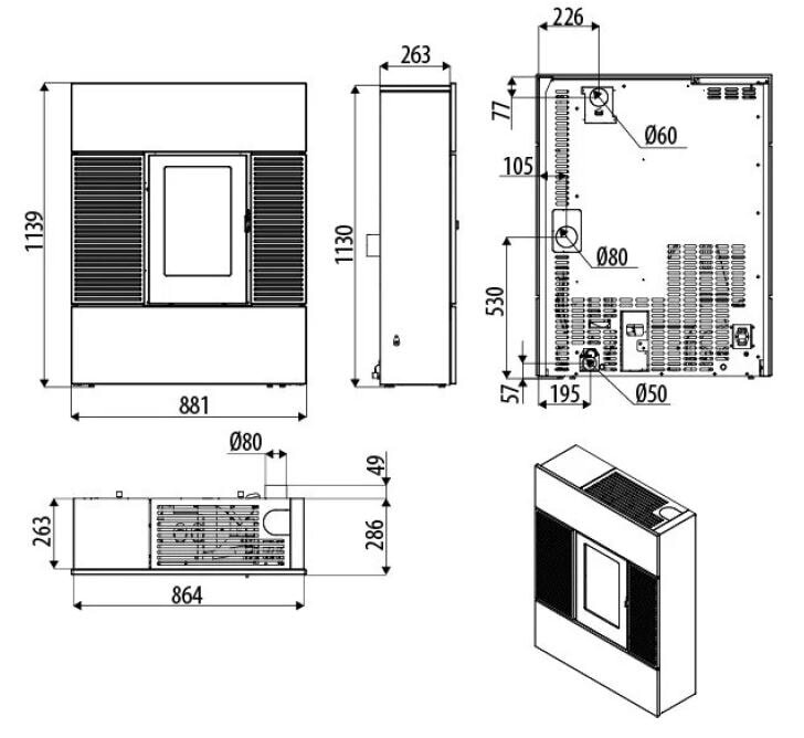 Pelletofen MCZ RAY Comfort Air 8 R M2 (Anschluss hinten) kanalisierbar - Maestro+ - 7,8 KW