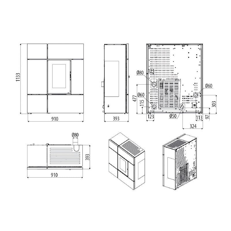 Pelletofen MCZ STREAM Comfort Air 12 R M2 (Anschluss hinten) kanalisierbar - Maestro+ - 12 kW