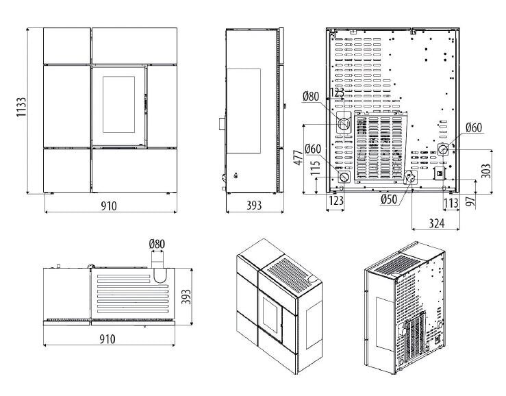 Pelletofen MCZ STREAM Comfort Air 12 R M2 (Anschluss hinten) kanalisierbar - Maestro+ - 12 kW