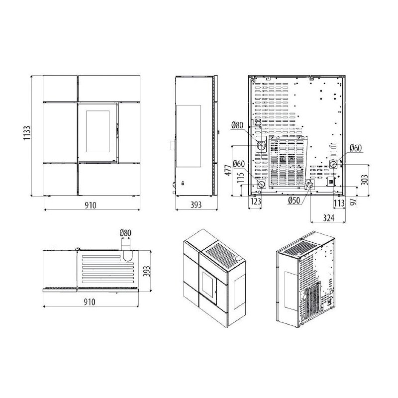 Pelletofen MCZ STREAM Comfort Air 12 UP M2 (Anschluss oben) kanalisierbar - Maestro+ - 12  kW