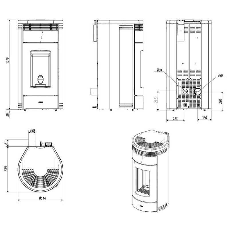 Pelletofen MCZ Loop Air 8 R M2 (Anschluss hinten) - Maestro+ - Schwarz, 8 kW