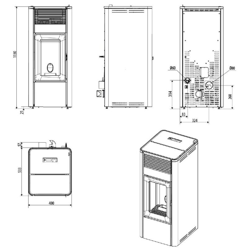 Pelletofen MCZ TEIA Comfort Air 10 R S2 (Anschluss hinten) kanalisierbar - 10 kW