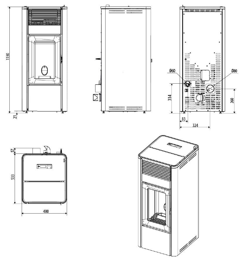Pelletofen MCZ TEIA Comfort Air 10 R S2 (Anschluss hinten) kanalisierbar - 10 kW