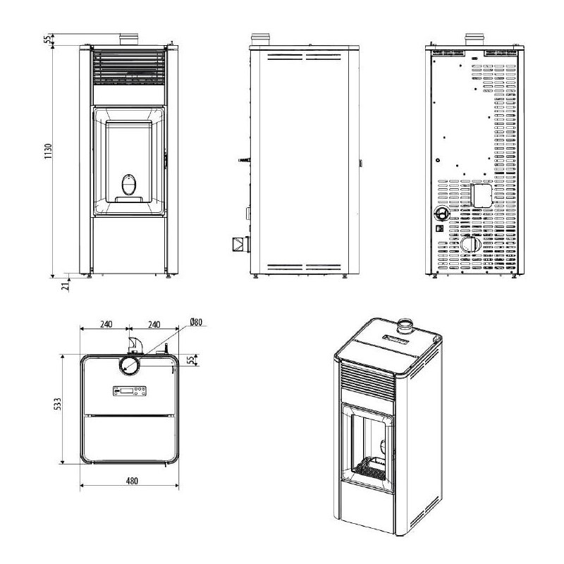 Pelletofen MCZ TEIA Comfort Air 10 UP S2 (Anschluss oben) kanalisierbar - 10 kW