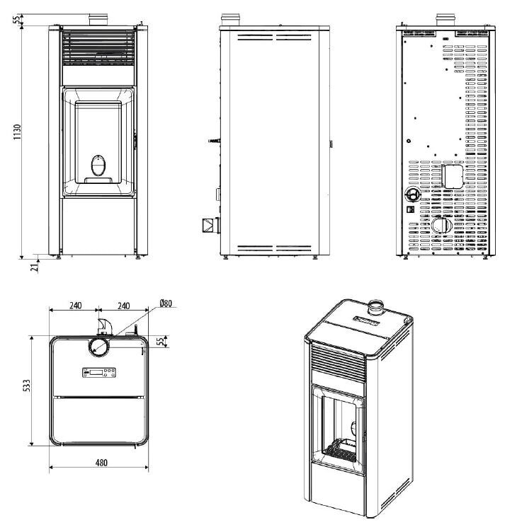 Pelletofen MCZ TEIA Comfort Air 10 UP S2 (Anschluss oben) kanalisierbar - 10 kW