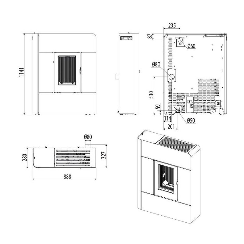 Pelletofen MCZ RAAM Comfort Air 8 R S2 (Anschluss hinten) kanalisierbar - 7,8 kW