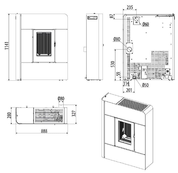 Pelletofen MCZ RAAM Comfort Air 8 R S2 (Anschluss hinten) kanalisierbar - 7,8 kW