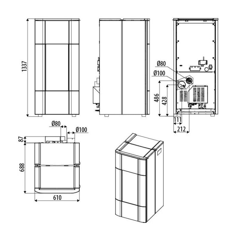 Pelletofen wassergeführt MCZ JAZZ Hydromatik 30 R M1 (Anschluss hinten) - Maestro+ - 28,5 kW
