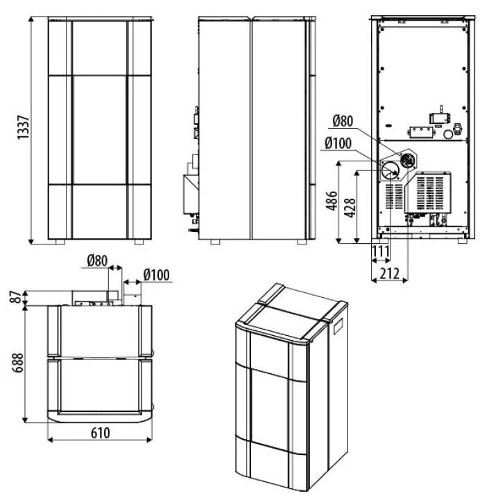Pelletofen wassergeführt MCZ JAZZ Hydromatik 30 R M1 (Anschluss hinten) - Maestro+ - 28,5 kW