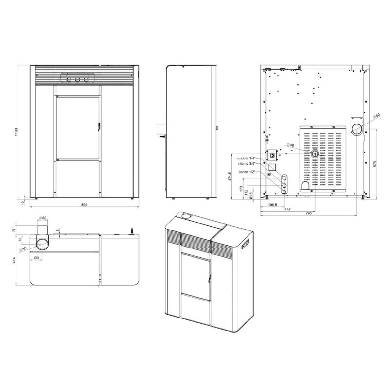 Pelletofen wassergeführt MCZ THEA Hydro 16 R S2 (Anschluss hinten) - mit Hocheffizienzpumpe - 16 kW