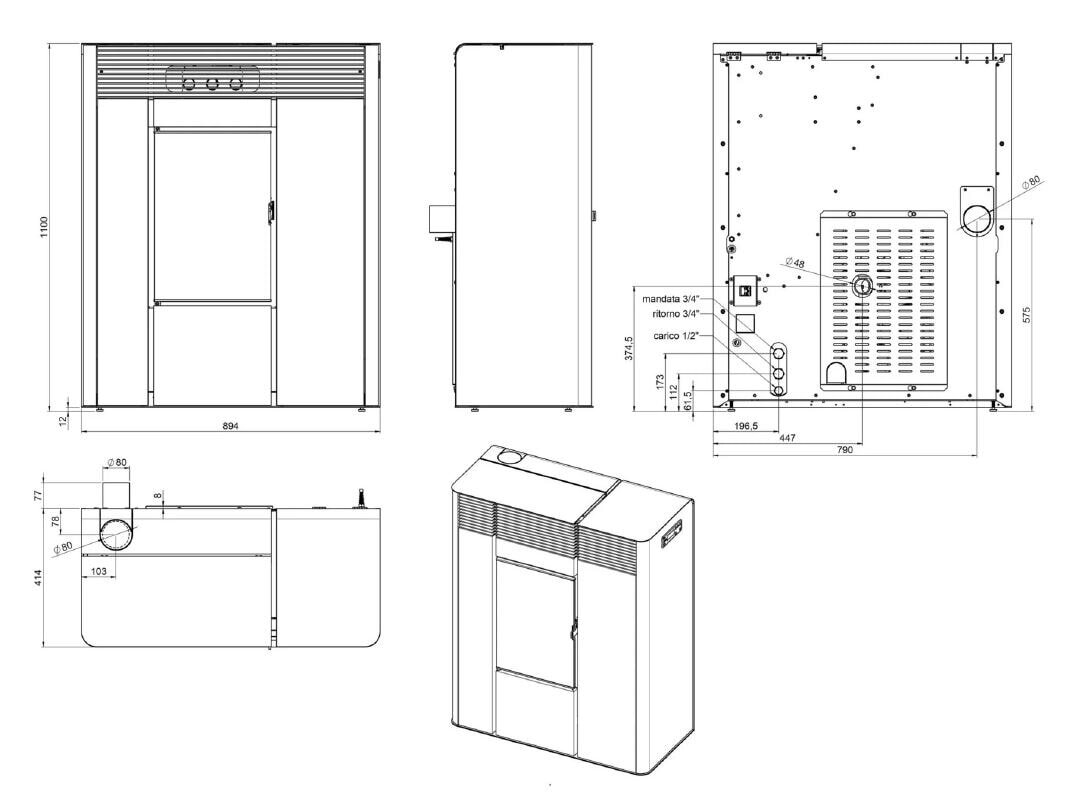 Pelletofen wassergeführt MCZ THEA Hydro 16 R S2 (Anschluss hinten) - mit Hocheffizienzpumpe - 16 kW