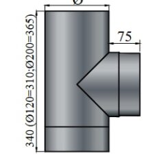 T-Stück mit Deckel, Ø150, Farbe schwarz