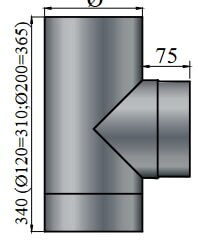 T-Stück mit Deckel, Ø150, Farbe schwarz