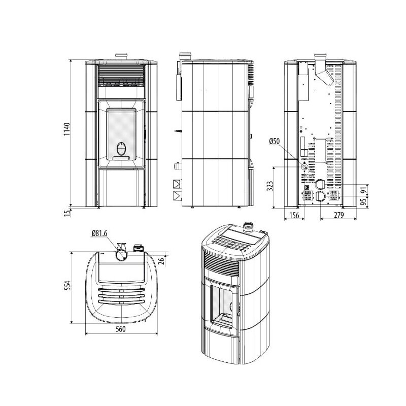 Pelletofen MCZ CLUB Absolute Comfort Air 12 UP M3 (Anschluss oben) kanalisierbar - Maestro+ - 12 KW