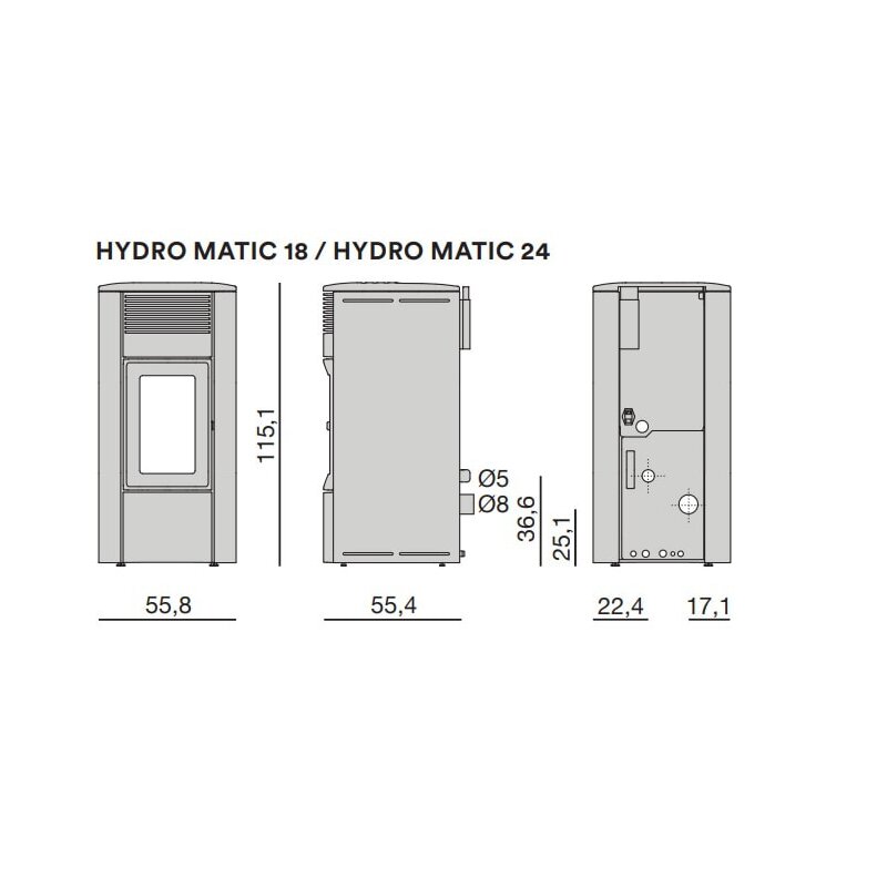 Pelletofen wassergeführt MCZ CLUB Absolute Hydromatic 18 R M2 (Anschluss hinten) - Maestro+ - 18 kW