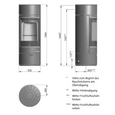Kaminofen SCAN 85-1 mit niedrigem Sockel und niedrigen Top, Griffe und Leisten schwarz - 8 kW