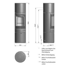 Kaminofen SCAN 85-3 Maxi mit hohem Sockel und hohem Top, Griffe und Leisten schwarz - 8 kW