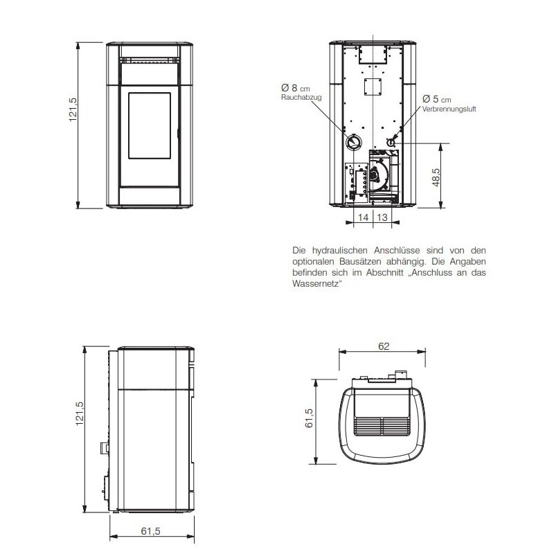 Pelletofen wasserführend Edilkamin Vyda2 H 18 Up - 19,2 kW