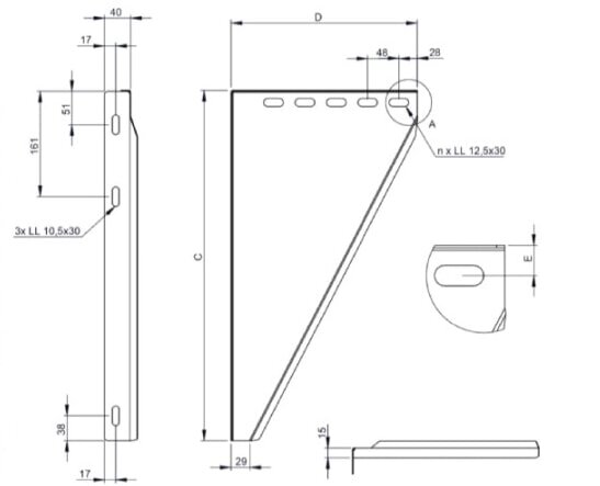 Konsolbleche verstellbar von 50-150mm - Ø 130 mm