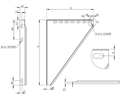 Konsolbleche verstellbar von 150-250mm - Ø 130 mm