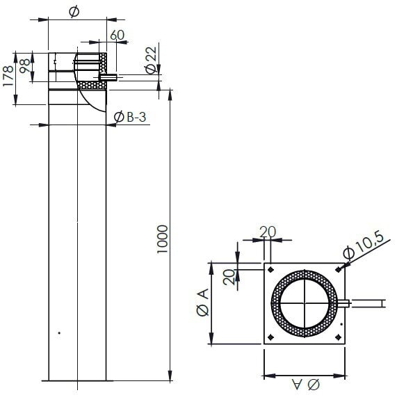 Teleskopstütze 190 - 1130mm inkl. Teleskopkopf m. Kondensatablauf seitl. und 1/2" Nippel - Ø 130 mm