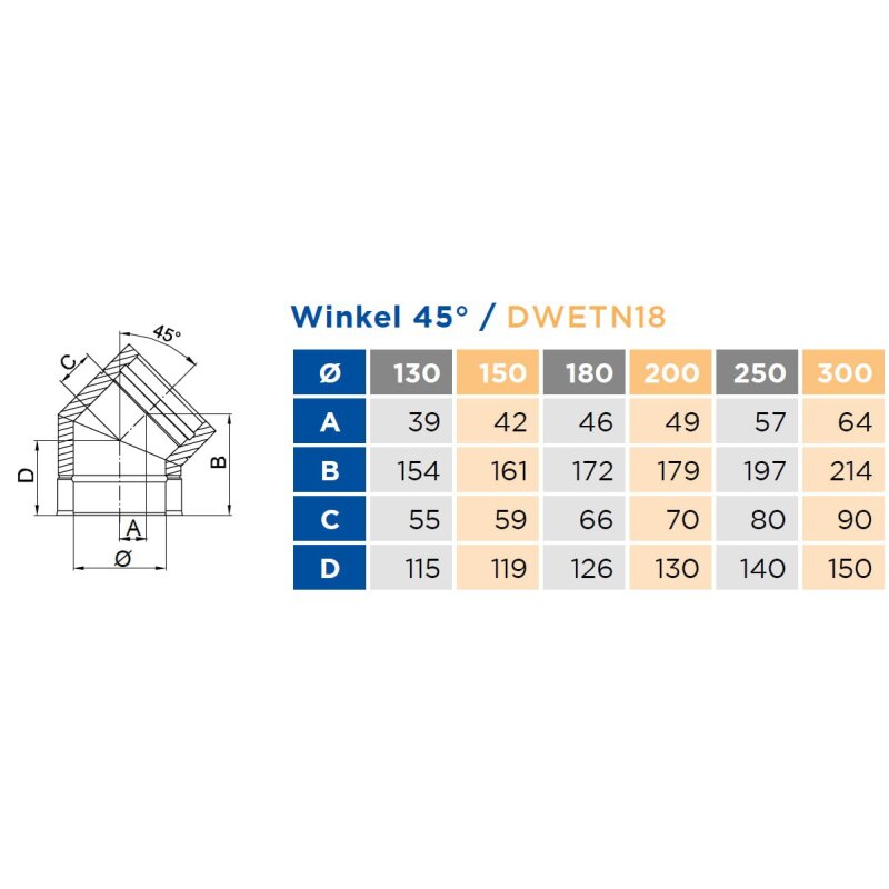 Winkel 45° starr - Ø 130 mm für DW ECO 2.0