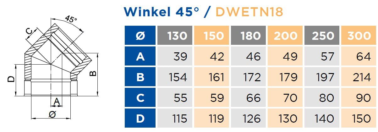 Winkel 45° starr - Ø 130 mm für DW ECO 2.0