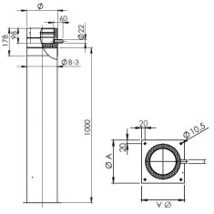 Teleskopstütze 190-1130mm inkl. Teleskopkopf m. Kondensatablauf seitl. und 1/2" Nippel - Ø 150 mm