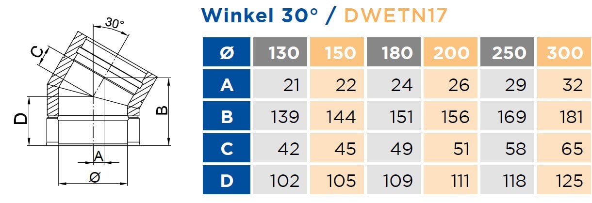 Winkel 30° starr - Ø 150 mm für DW ECO 2.0