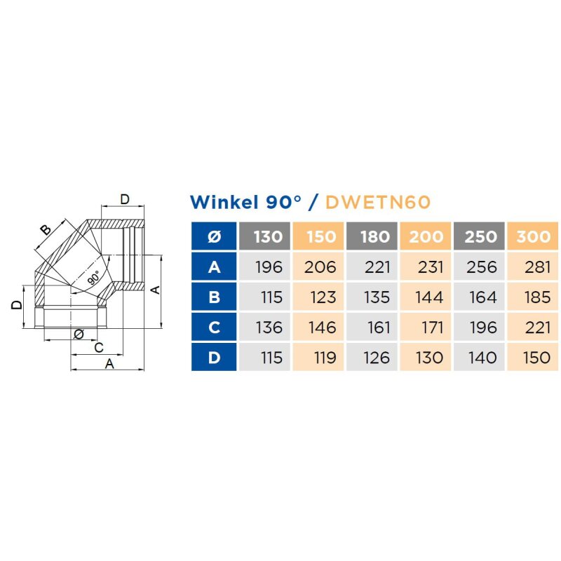 Winkel 90° starr - Ø 150 mm für DW ECO 2.0