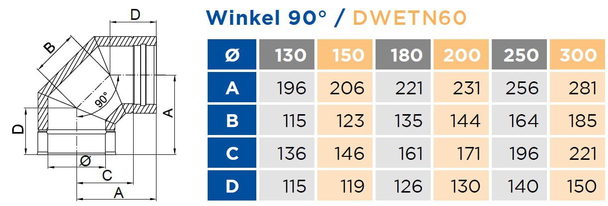 Winkel 90° starr - Ø 150 mm für DW ECO 2.0