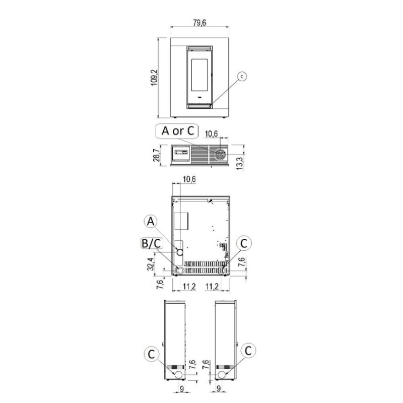 Pelletofen Cadel Luce Plus 9 (kanalisierbar) - 8,5 kW