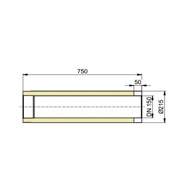 Doppelwandiges Rauchrohr Ø150 x 750 x 2 mm, Farbe schwarz