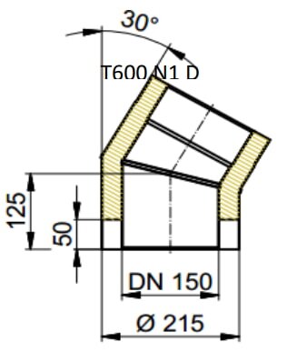 Doppelwandiger Rauchrohrbogen Ø150 x 30°  x 2 mm, Farbe schwarz