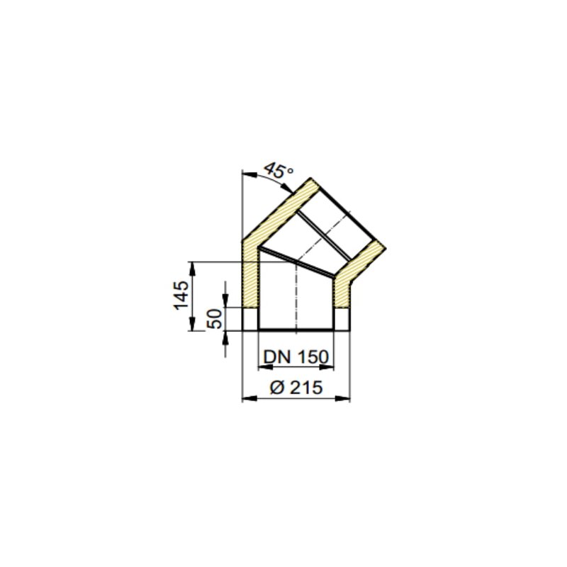 Doppelwandiger Rauchrohrbogen Ø150 x 45° x 2 mm, Farbe schwarz