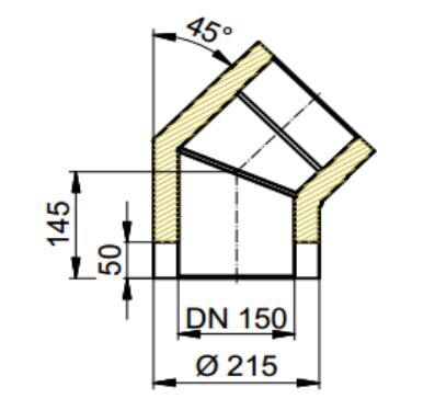 Doppelwandiger Rauchrohrbogen Ø150 x 45° x 2 mm, Farbe schwarz