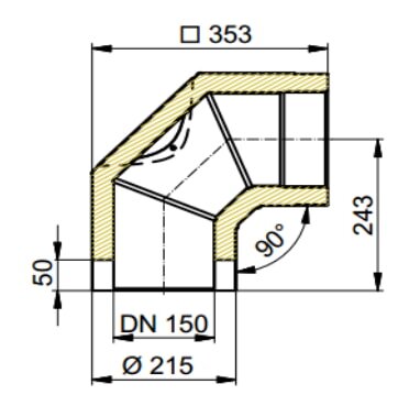 Doppelwandiger Rauchrohrbogen mit Reinigungsöffnung Ø150 x 90° x 2 mm, Farbe schwarz