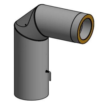 Doppelwandiger Rauchrohrbogen Ø150 x 90° x 2 mm mit Drosselklappe 700 - 500mm, Farbe schwarz
