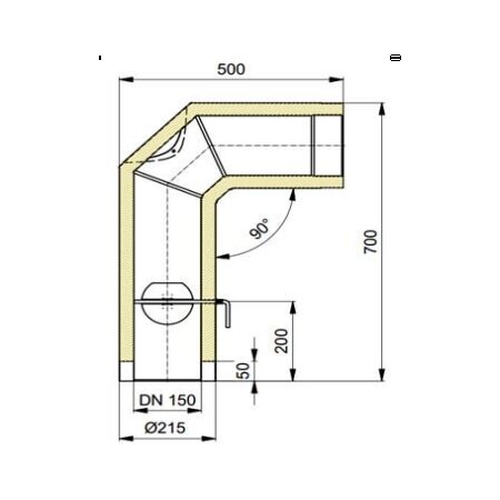 Doppelwandiger Rauchrohrbogen Ø150 x 90° x 2 mm mit Drosselklappe 700 - 500mm, Farbe schwarz